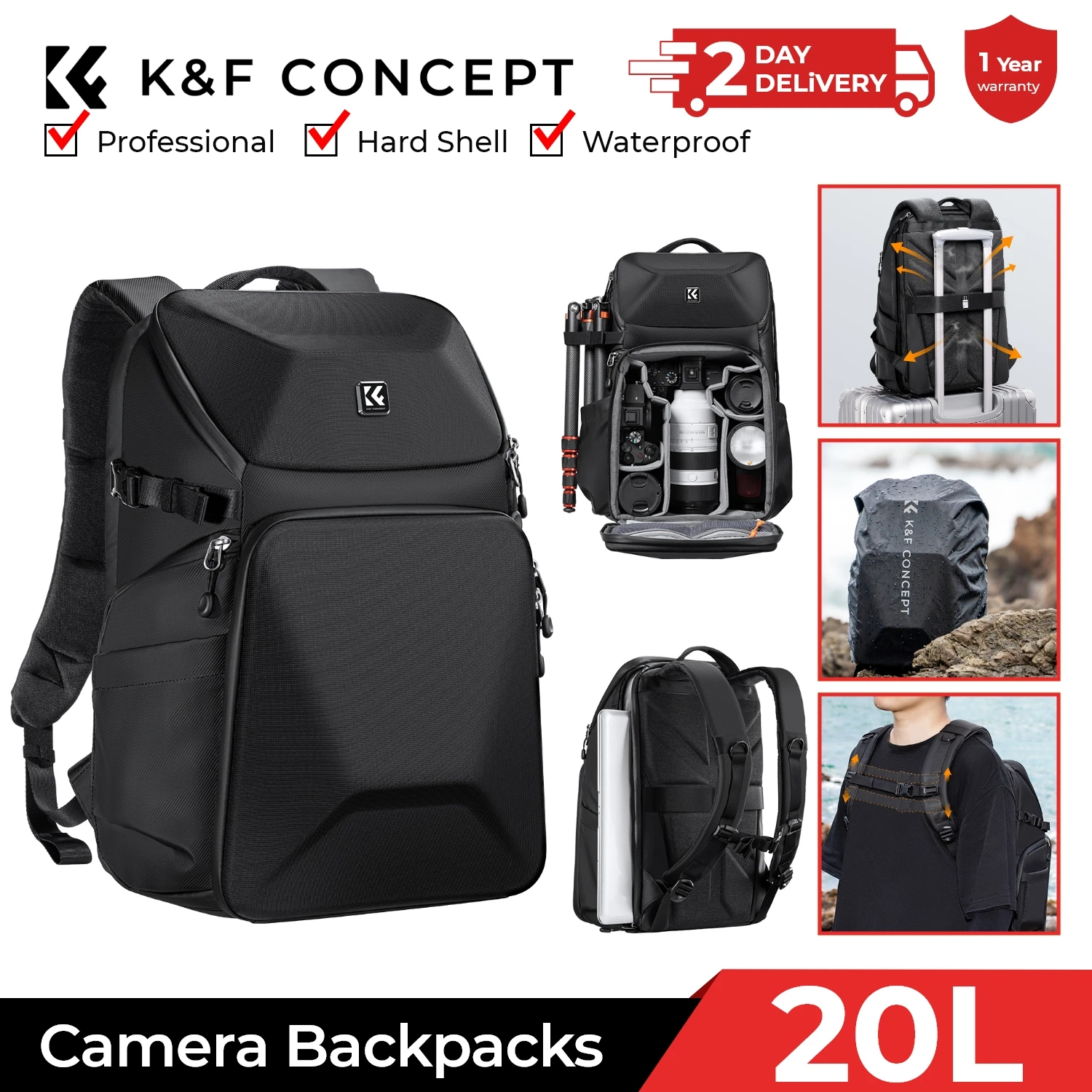 Camera Bag Waterproof - K&F CONCEPT 20L Camera Backpack Waterproof